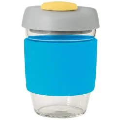Avanti Glass Gocup Reusable Coffee Cup 355ml - Blue/grey/yellow