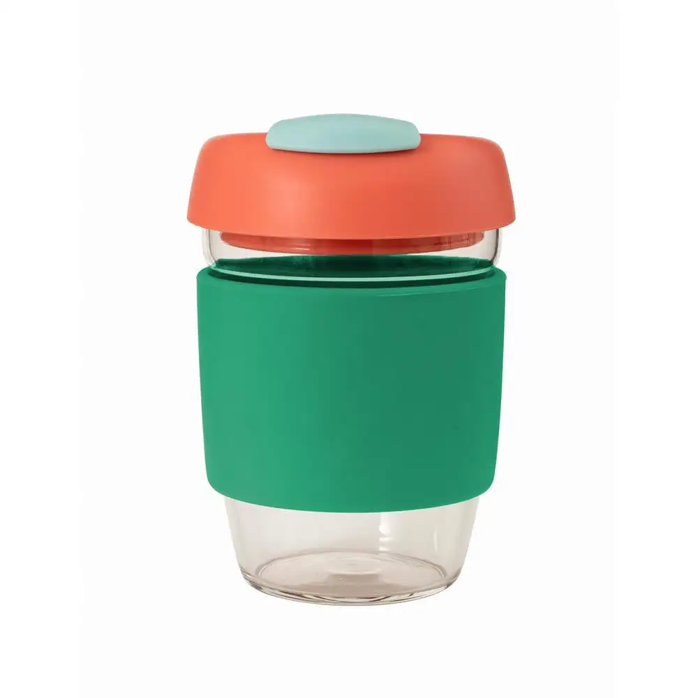 Avanti Glass Gocup Reusable Coffee Cup 355ml - Green/coral/seafoam