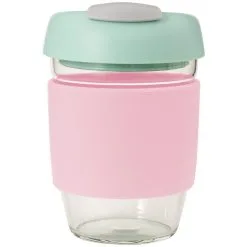 Avanti Glass Gocup Reusable Coffee Cup 355ml - Pink/mint/grey