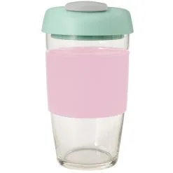 Avanti Glass Gocup Reusable Coffee Cup 473ml - Pink/mint/grey