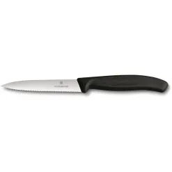 Victorinox Paring Knife Wavy Edge Pointed Tip 10cm Black