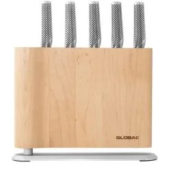 Global Uku 6 Piece Knife Block - Maple
