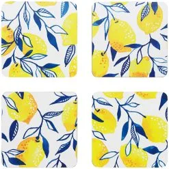 Ecology Punch Set Of 4 Coasters 10 X 10cm Lemon