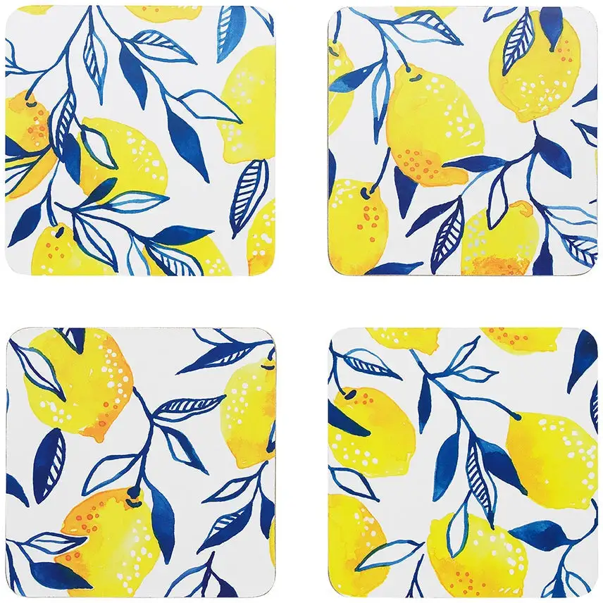 Ecology Punch Set Of 4 Coasters 10 X 10cm Lemon