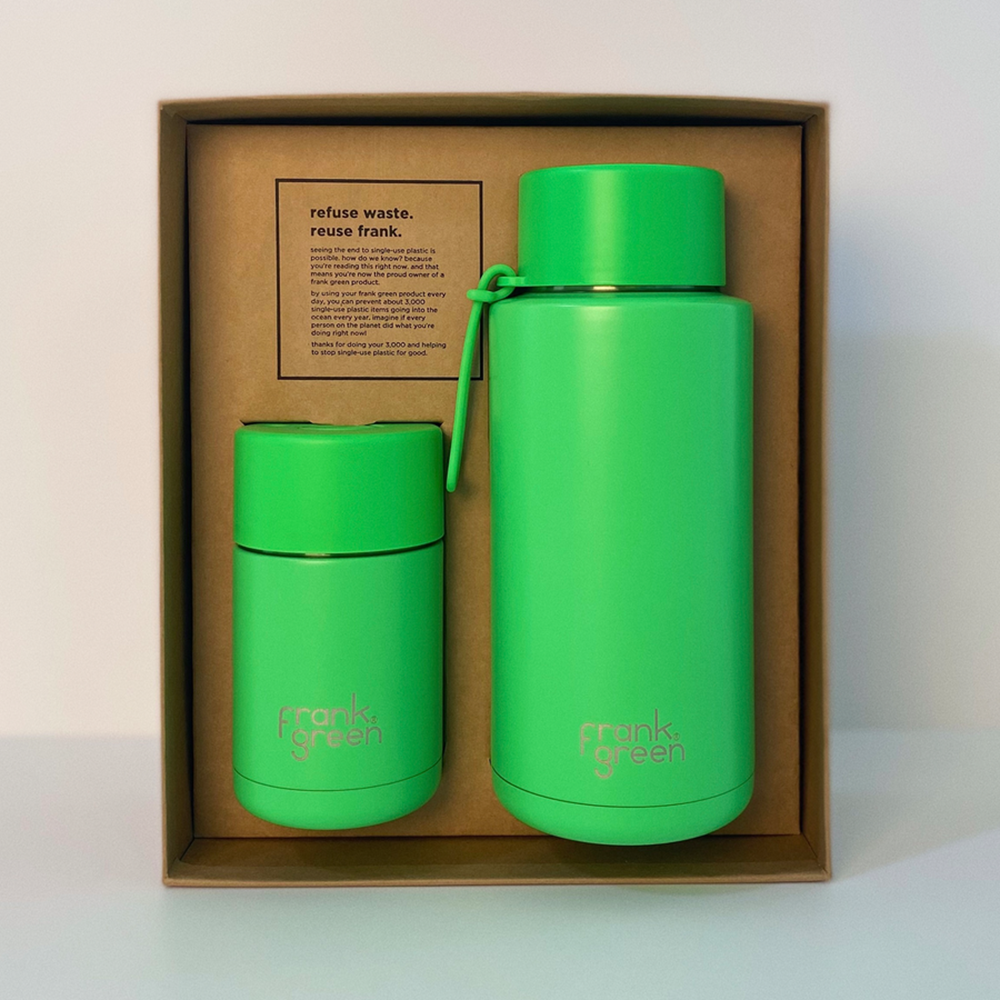 Frank Green My Eco Gift Set Neon Green 10oz + 34oz Straw Lid