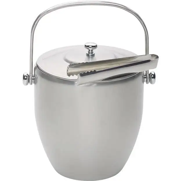 BarCraft Ice Bucket With Lid And Tongs Stainless Steel Gift Boxed