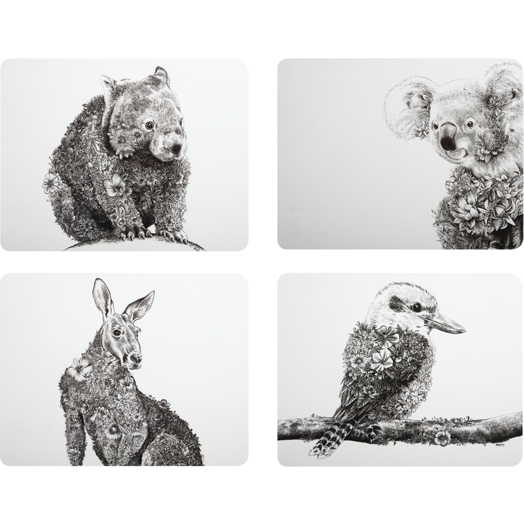 Maxwell And Williams Marini Ferlazzo Animals Of Australia Cork Back Placemat 34x26.5cm Set Of 4 Assorted Gift Boxed