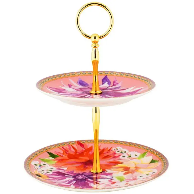 Maxwell And Williams Teas And Cs Dahlia Daze 2 Tiered Cake Stand Pink Gift Boxed