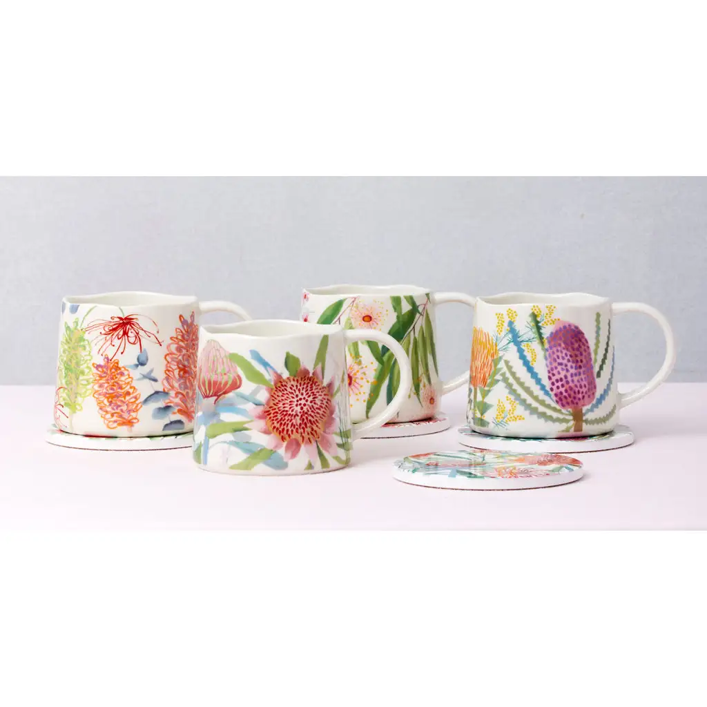 Maxwell And Williams Royal Botanic Gardens Native Blooms Ceramic Coaster 10.5cm Set Of 4 Gift Boxed - Image 3