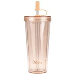 Oasis Double Wall Smoothie Tumbler With Straw 520ml Peach