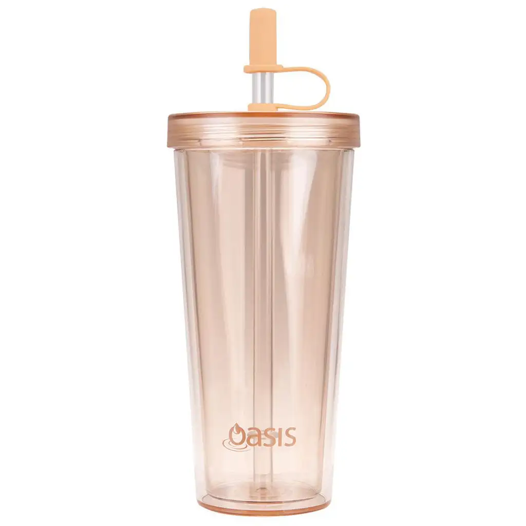 Oasis Double Wall Smoothie Tumbler With Straw 520ml Peach